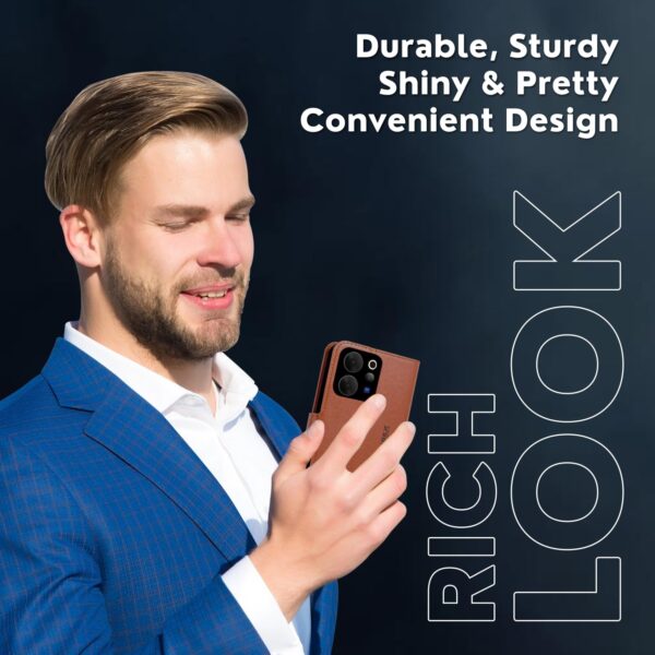 AIBEX ® Compatible for Motorola Egde 70 Fusion 5G Flip Cover Leather Finish | Inside TPU with Card Pockets | Wallet Stand | Complete Protection Flip Case Brown