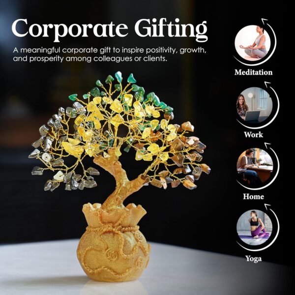 ZAICUS Money Magnet Crystal Tree – Home & Office Decor Feng Shui Tree with Golden Pot – Gemstone Bonsai for Wealth & Success - Healing Crystals Gift for Positivity - (7 X 3 Inch)