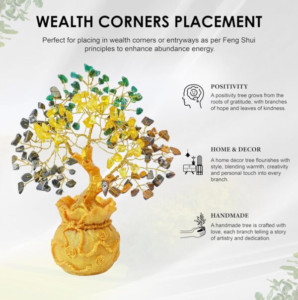 ZAICUS Money Magnet Crystal Tree – Home & Office Decor Feng Shui Tree with Golden Pot – Gemstone Bonsai for Wealth & Success - Healing Crystals Gift for Positivity - (7 X 3 Inch)