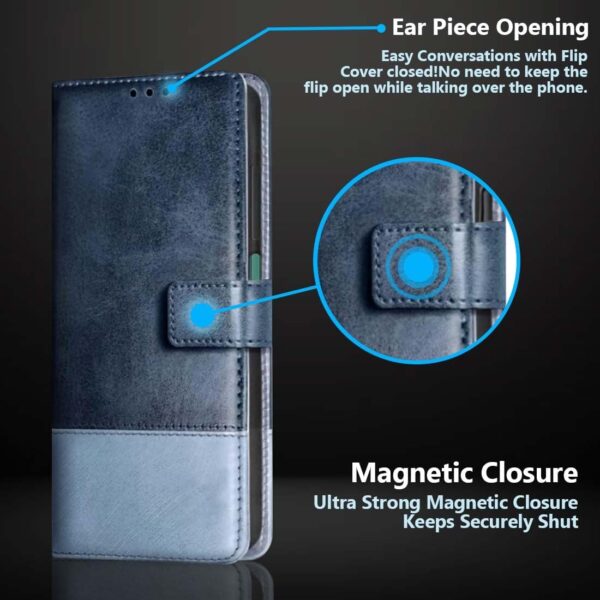 Leather Flip Case Cover Compatible with Back case Cover for Vivo Y11 5G|Dual Colour||Hand-Stitched Leather Finish| Lightweight| Inbuilt Card Pockets |(Aqua)