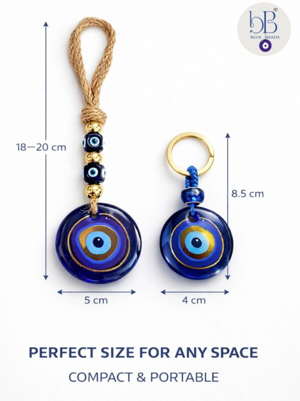 Evil Eye Wall Hanging with Keychain, Blue Glass Nazar Protection Charm for Home, Car and Office, Good Luck Vastu Decor, 2-in-1 Pack