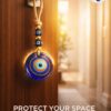 Evil Eye Wall Hanging with Keychain, Blue Glass Nazar Protection Charm for Home, Car and Office, Good Luck Vastu Decor, 2-in-1 Pack