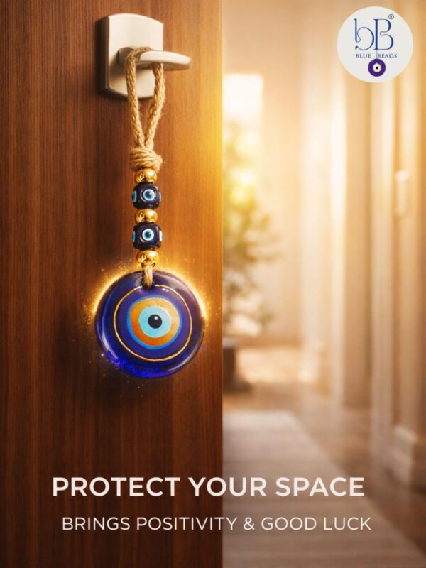 Evil Eye Wall Hanging with Keychain, Blue Glass Nazar Protection Charm for Home, Car and Office, Good Luck Vastu Decor, 2-in-1 Pack