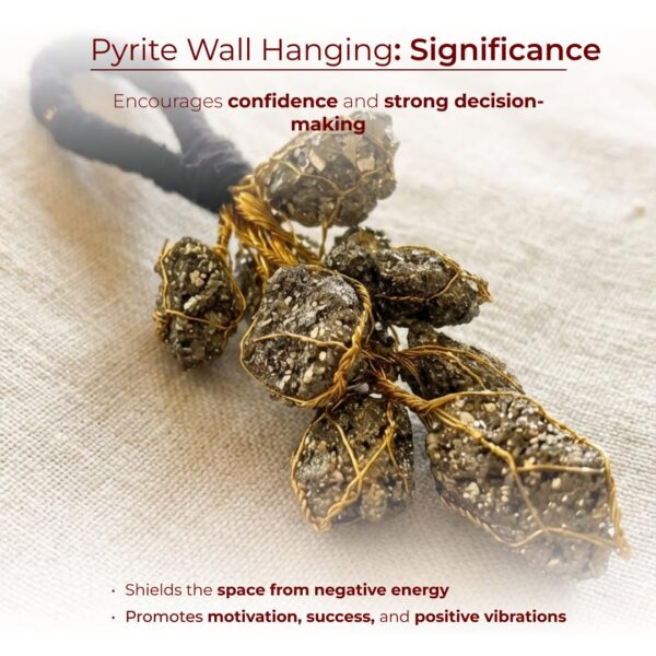 Divine Hindu Raw Pyrite Wall Hanging for Wealth & Prosperity | Natural Pyrite Crystal Vastu Decor | Abundance & Protection Stone Wall Hanging for Office, Entrance | Spiritual Wealth Manifestation