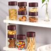 CELLO Modustack Storage Container Jar Set of 9 (500mlx5, 750mlx2, 1000mlx2), Maroon | Food Grade, Stackable, See Through Pet Organizer | For Storage of Food, Pulses, Spice, Cereals, Cookies, Dry Food
