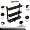 GRIVAN 5 in 1 Heavy-Duty 3 Layer Stainless Steel Bathroom Shelf Racks with Dual Soap Holder, Toothbrush Holder and Tumbler for Bathroom Accessories and Fittings (Black Matte)