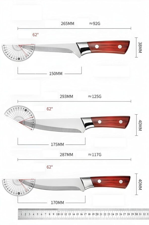 Wizbiz Meat Cleaver 3PCS Butcher Kitchen Knife Set Stainless Steel Slaughter Boning Knife for Meat Bone Fish Fruit Vegetables Slicing Chef Knife