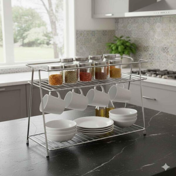 1776622814_MARQO-stainless-steel-2-tier-countertop-kitchen-organizer-multipurpose-spice-rack-trolley-storage-shelf-for-boxes-utensils-dishes-plates-durable-steel-shelves-holder-stand-for-home.jpg MARQO stainless steel 2-tier countertop kitchen organizer | multipurpose spice rack trolley | storage shelf for boxes, utensils, dishes & plates | durable steel shelves holder stand for home