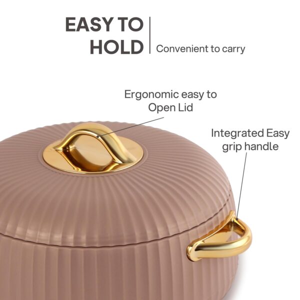 Cello Aurum Luxury Inner Stainless Steel Insulated Hot-pot 1250ml, Beige | Easy Grip Lid & Frim Twist Lock | BPA-Free, Durable, Suitable for Hot & Cold | Hot Box for Kitchen | Hot Pot for Home