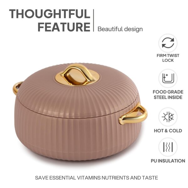 Cello Aurum Luxury Inner Stainless Steel Insulated Hot-pot 1250ml, Beige | Easy Grip Lid & Frim Twist Lock | BPA-Free, Durable, Suitable for Hot & Cold | Hot Box for Kitchen | Hot Pot for Home
