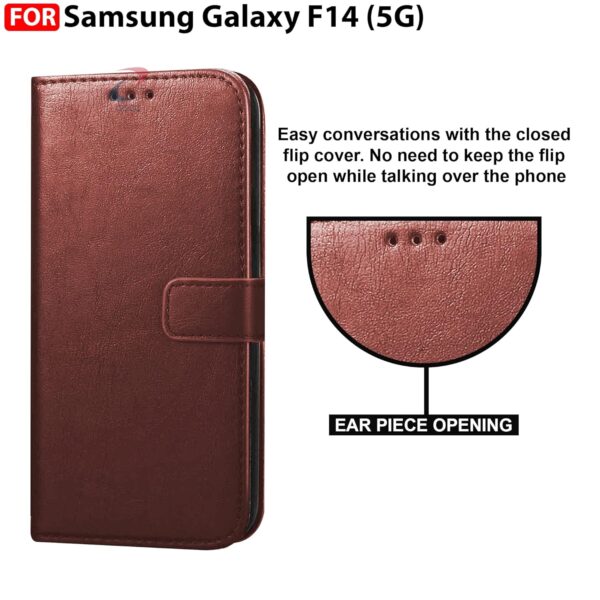 1776632842_CEDO-Flip-Cover-for-Samsung-Galaxy-F14-5G-Leather-Finish-Inside-Pockets-Inbuilt-Stand-Shockproof-Wallet-Style-Magnetic-Closure-Back-Case-Flipcover-Brown.jpg CEDO Flip Cover for Samsung Galaxy F14 (5G) | Leather Finish | Inside Pockets & Inbuilt Stand | Shockproof Wallet Style Magnetic Closure Back Case Flipcover (Brown)
