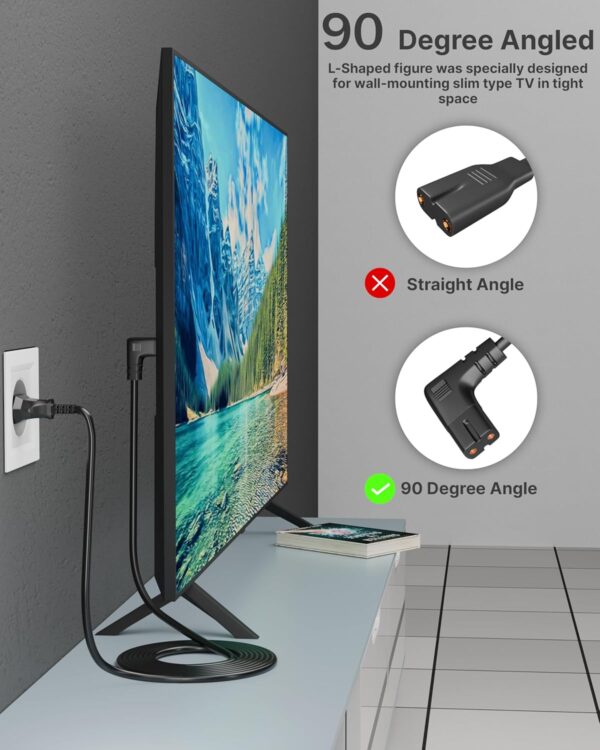 FEDUS 2-pin L-Shape Universal Replacement AC Power Cord Cable Wire for LED TV, Printer, Laptop PC Notebook Computer, Tape Recorder, Camera 1.2 Meter Black