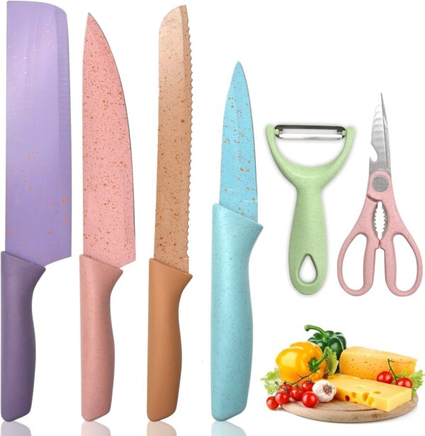 Knife for Kitchen use, Kitchen Knife Sets, Professional Colorful Kitchen Knife for Kitchen use, Kitchen Knife Sets, Professional Colorful Kitchen Knives Set of 6 Pieces, Non-Stick Blades with High Carbon Stainless Steel