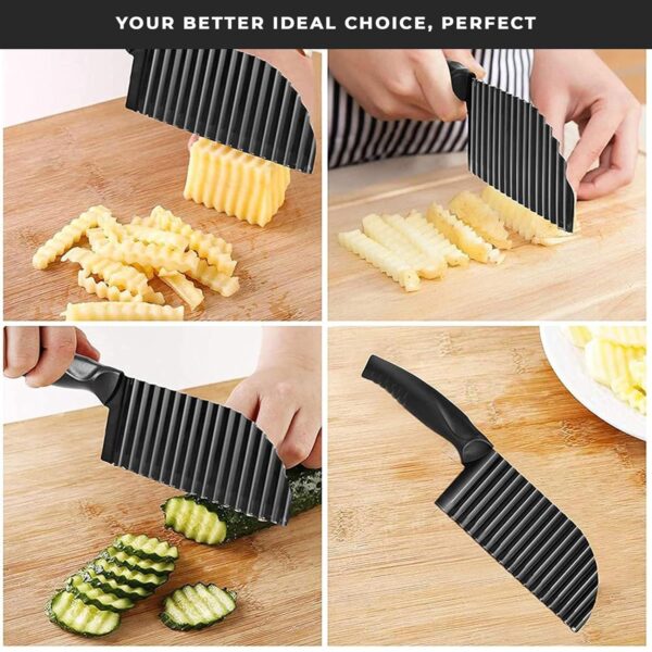 1776669447_PANCA-Black-Crinkle-Knife-for-Vegetables-Fruits-Wavy-Cutter-for-Potatoes-Salad-French-Fries-Chips-Non-Stick-Stainless-Steel-Blade-with-Ergonomic-Handle.jpg PANCA Black Crinkle Knife for Vegetables & Fruits | Wavy Cutter for Potatoes, Salad, French Fries & Chips | Non-Stick Stainless Steel Blade with Ergonomic Handle