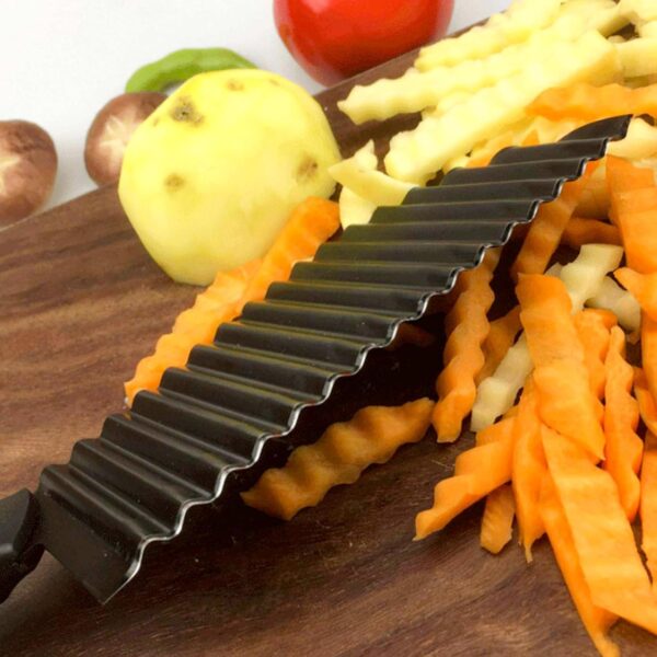 1776669448_PANCA-Black-Crinkle-Knife-for-Vegetables-Fruits-Wavy-Cutter-for-Potatoes-Salad-French-Fries-Chips-Non-Stick-Stainless-Steel-Blade-with-Ergonomic-Handle.jpg PANCA Black Crinkle Knife for Vegetables & Fruits | Wavy Cutter for Potatoes, Salad, French Fries & Chips | Non-Stick Stainless Steel Blade with Ergonomic Handle