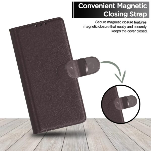 Pikkme Samsung Galaxy F23 5G Flip Case Leather Finish | Inside TPU with Card Pockets | Wallet Stand and Shock Proof | Magnetic Closing | Complete Protection Flip Cover (Coffee)