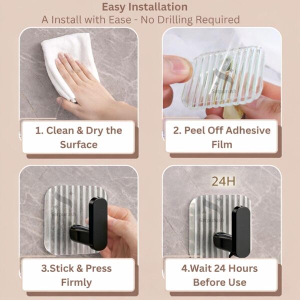 Self Adhesive Hooks Kitchen Wall Hooks - Heavy Duty 33lb(Max) Nail Free Sticky Hangers with Stainless Hooks Waterproof and Oilproof Reusable Utility Towel Bath Ceiling Hooks (4)