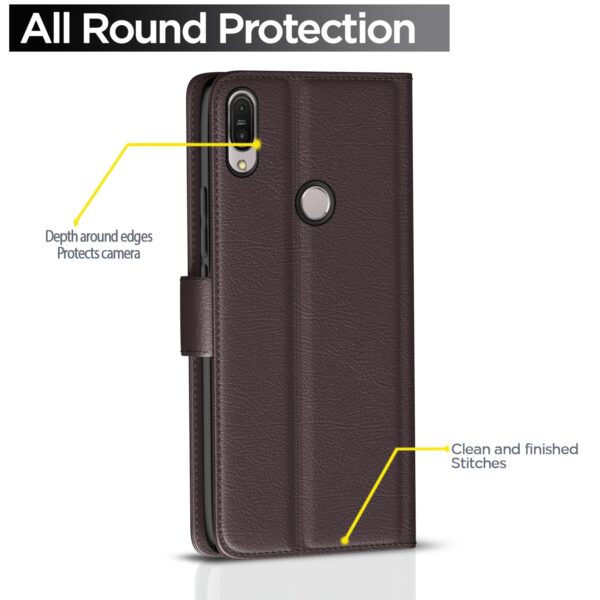 Pikkme Asus Zenfone Max Pro M1 Flip Cover Leather Finish | Inside TPU with Card Pockets | Wallet Stand and Shock Proof | Complete Protection Flip Case (Coffee)