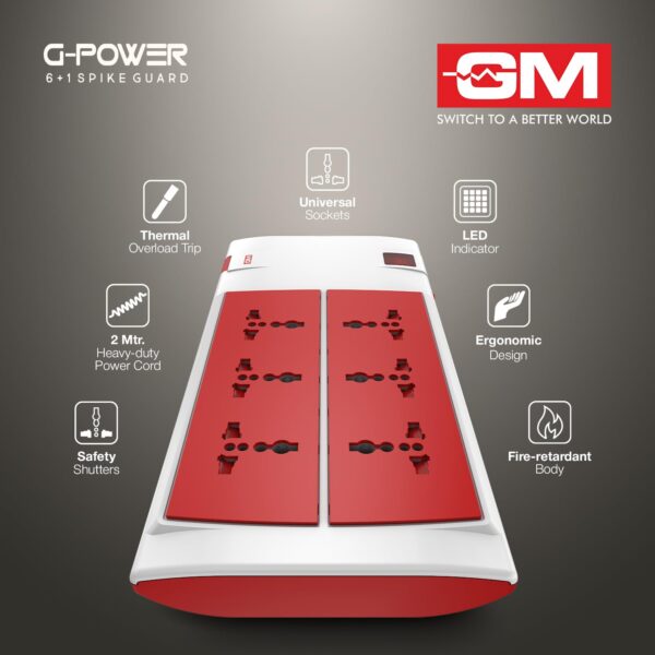 1776701518_GM-3059-Power-Strip-6-Universal-Sockets-Master-Switch-2m-Heavy-Duty-Cord-Surge-Protector-Child-Safety-Shutters-LED-Indicator-Extension-Board-for-Home-Office.jpg GM 3059 Power Strip | 6 Universal Sockets + Master Switch | 2m Heavy-Duty Cord | Surge Protector | Child Safety Shutters | LED Indicator | Extension Board for Home & Office
