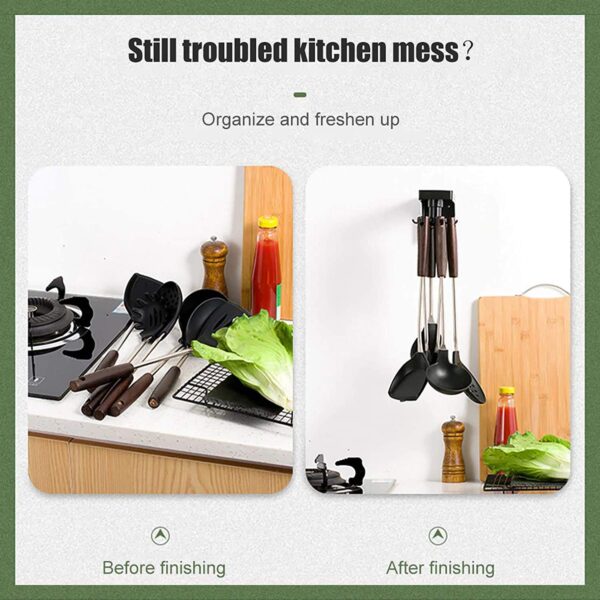 Plastic 360 Degree Rotating Kitchen Hanger Hook Cutlery Holder Utensil Rack | Wall Mounted Self Adhesive Hanger Hook Rail (6 Hooks)