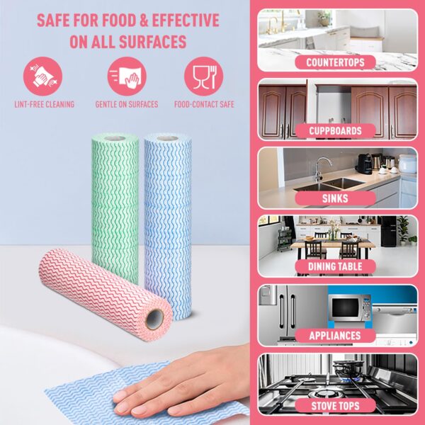 Amazon Brand - Presto! Non-Woven Kitchen Towel Roll | 50 Pulls (Pack of 3) | Size: 30 x 25 cm | Red, Blue & Green | Washable and Reusable | Highly Absorbent | For Daily Use