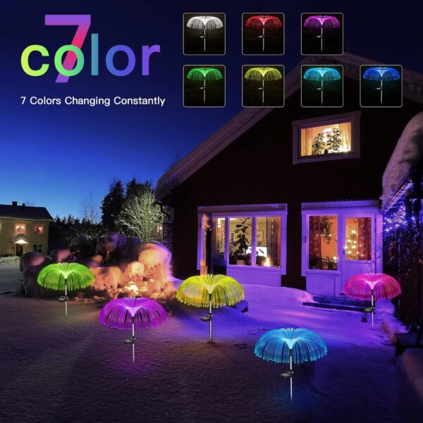 JELLYFISH Solar Light,7 Colour LED Charging Waterproof String &,Fountaine Solar Light Fairy StakesLight, 2 Lighting Modes For Outdoor Yard Pathway Patio Garden Lawn Decorations (Set of-2)