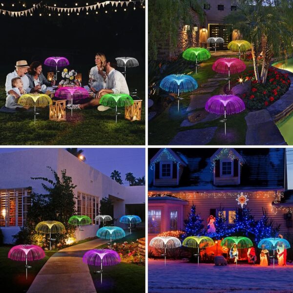 JELLYFISH Solar Light,7 Colour LED Charging Waterproof String &,Fountaine Solar Light Fairy StakesLight, 2 Lighting Modes For Outdoor Yard Pathway Patio Garden Lawn Decorations (Set of-2)