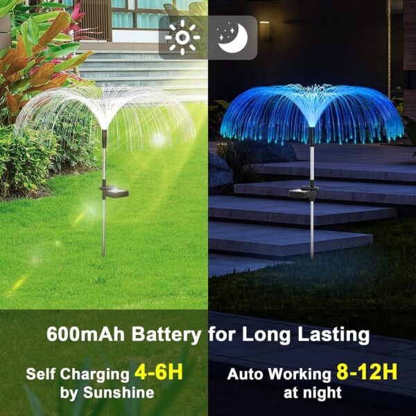 JELLYFISH Solar Light,7 Colour LED Charging Waterproof String &,Fountaine Solar Light Fairy StakesLight, 2 Lighting Modes For Outdoor Yard Pathway Patio Garden Lawn Decorations (Set of-2)