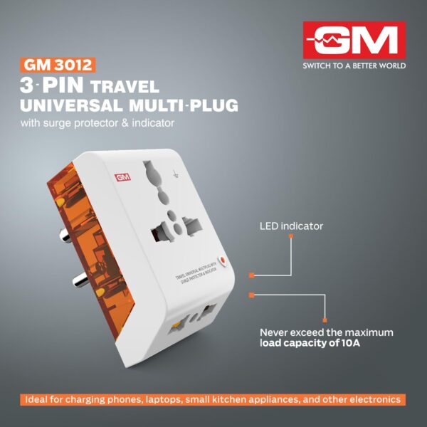 1776717287_GM-3012-3-Pin-Universal-Multi-Plug-Fast-Charging-Travel-Adapter-All-in-1-Worldwide-Travel-Adapter-Surge-Protector-LED-Indicator-Compact-Design-Supports-150-Countries-Safety-Shutter.jpg GM 3012 3-Pin Universal Multi Plug Fast Charging Travel Adapter | All-in-1 Worldwide Travel Adapter | Surge Protector | LED Indicator | Compact Design | Supports 150+ Countries | Safety Shutter