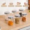 Nestasia Glass Containers for Kitchen (Set of 6-250ml), Airtight Small Glass Jar with Lid for Kitchen Pantry, Spice, Masala, Pickles, Dry Fruits, Coffee Beans Storage, Transparent