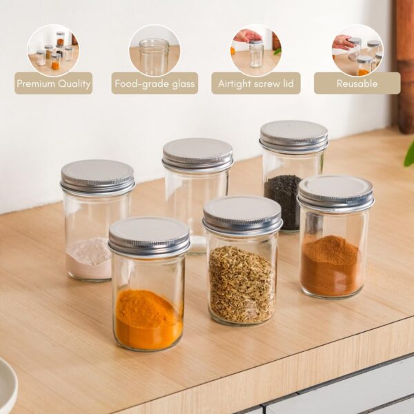 Nestasia Glass Containers for Kitchen (Set of 6-250ml), Airtight Small Glass Jar with Lid for Kitchen Pantry, Spice, Masala, Pickles, Dry Fruits, Coffee Beans Storage, Transparent