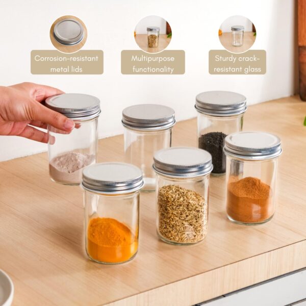 Nestasia Glass Containers for Kitchen (Set of 6-250ml), Airtight Small Glass Jar with Lid for Kitchen Pantry, Spice, Masala, Pickles, Dry Fruits, Coffee Beans Storage, Transparent
