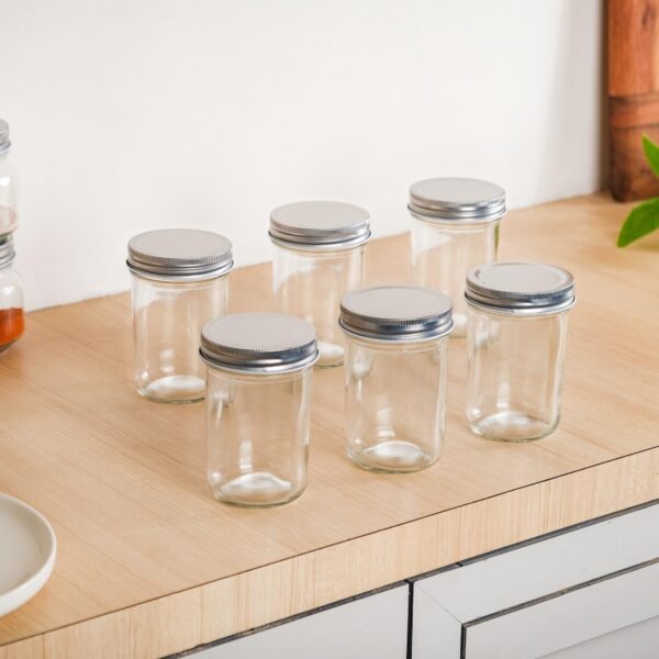 Nestasia Glass Containers for Kitchen (Set of 6-250ml), Airtight Small Glass Jar with Lid for Kitchen Pantry, Spice, Masala, Pickles, Dry Fruits, Coffee Beans Storage, Transparent