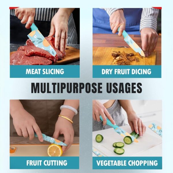 Kitchen Knife Stainless Steel 3 Pieces Professional Knife Set with Color Printing and Non-Slip Handle (3 PCS Multi Color)