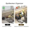 Cisily Kitchen Sink Organizer Rack with Automatic Drain Tray | Stainless Steel Countertop Storage Holder for Sponges, Soap, Brushes & Dishwashing Liquid – Rustproof & Quick Dry Design