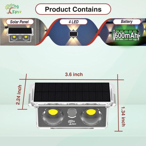 Epyz Solar Wall Light Outdoor UP & Down Waterproof Garden Decoration Wall Lamps Step Small Night Lamp Garden Lighting Fence Courtyard Decor 2 LED [ Multicolor, Pack of 1 ]