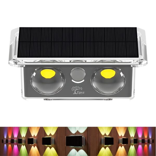 Epyz Solar Wall Light Outdoor UP & Down Waterproof Garden Decoration Wall Lamps Step Small Night Lamp Garden Lighting Fence Courtyard Decor 2 LED [ Multicolor, Pack of 1 ]