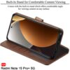 TheGiftKart Flip Cover Back Case for Mi Redmi Note 15 Pro Plus 5G | Genuine Leather Finish | Designer Button | Inbuilt Pockets & Stand | Flip Back Cover for Redmi Note 15 Pro+ 5G (Faux Leather, Brown)
