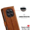 TheGiftKart Flip Cover Back Case for Mi Redmi Note 15 Pro Plus 5G | Genuine Leather Finish | Designer Button | Inbuilt Pockets & Stand | Flip Back Cover for Redmi Note 15 Pro+ 5G (Faux Leather, Brown)