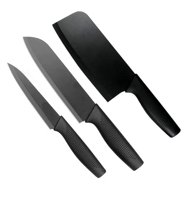 Stainless Steel 3 Pieces Chef Knife Set.Meat Knife with Sharp Stainless Steel 3 Pieces Chef Knife Set.Meat Knife with Sharp Blade with Ergonomic Handle for Home Kitchen and Restaurant (Black)