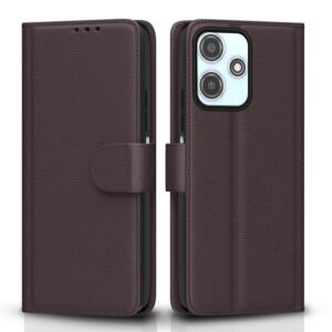 Pikkme Flip Cover Leather Finish | Inside TPU with Card Pockets | Wallet Stand and Shock Proof | Complete Protection Flip Case for Redmi 12 5G / Poco M6 Pro 5G(Coffee)