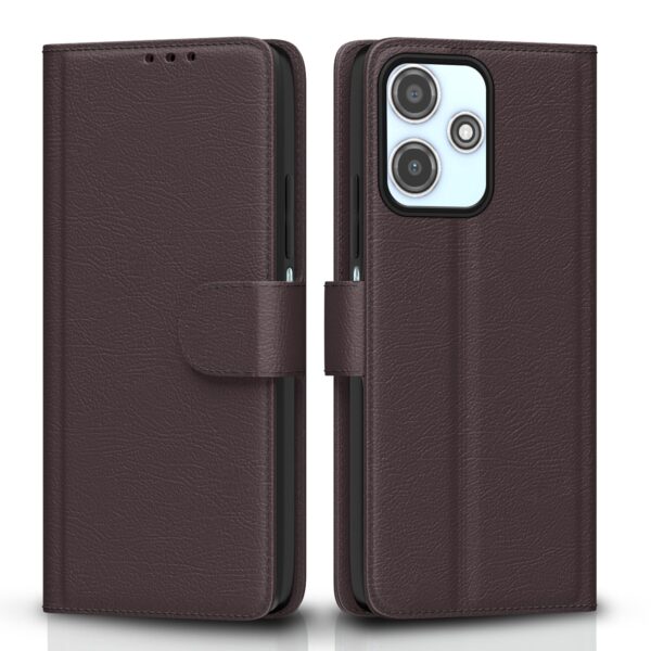 Pikkme Flip Cover Leather Finish | Inside TPU with Card Pockets | Wallet Stand and Shock Proof | Complete Protection Flip Case for Redmi 12 5G / Poco M6 Pro 5G(Coffee)