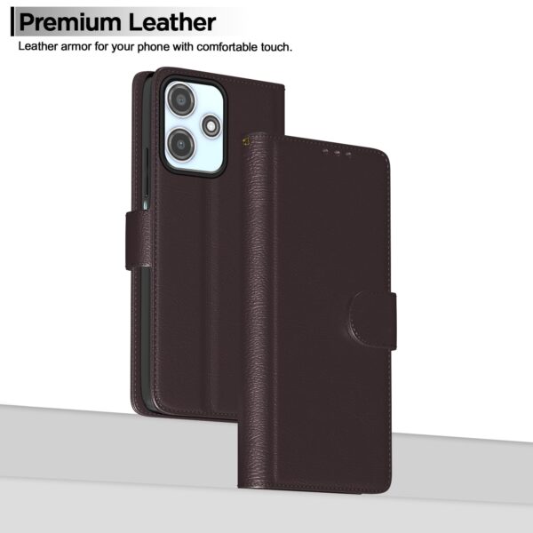Pikkme Flip Cover Leather Finish | Inside TPU with Card Pockets | Wallet Stand and Shock Proof | Complete Protection Flip Case for Redmi 12 5G / Poco M6 Pro 5G(Coffee)