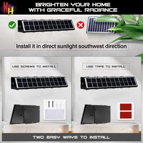 kh 12 LED Solar Wall Light RGB Up and Down Lighting with On Off Button and Water Resistant Outdoor Decorative Lamp for Home, Garden, Terrace, Patio, Deck, Fence, Flood Light Set of 1
