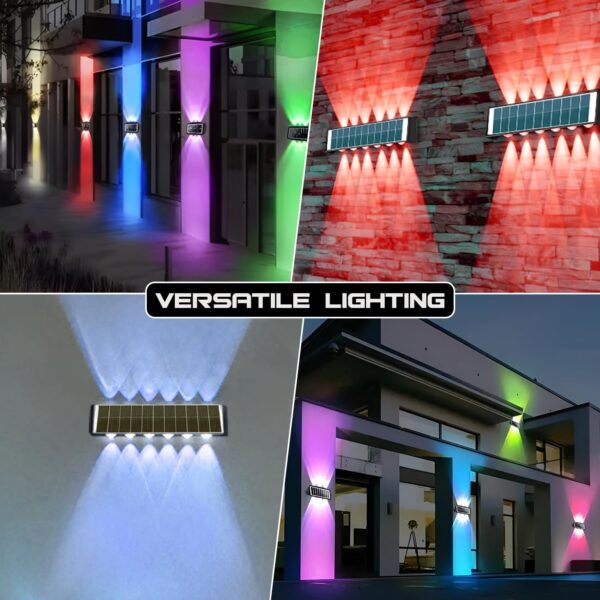 kh 12 LED Solar Wall Light RGB Up and Down Lighting with On Off Button and Water Resistant Outdoor Decorative Lamp for Home, Garden, Terrace, Patio, Deck, Fence, Flood Light Set of 1