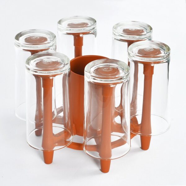 Anjali - GC02 Deluxe Polypropylene Plastic Glass And Spoon Tiered Shelf Countertop Organiser, Wooden