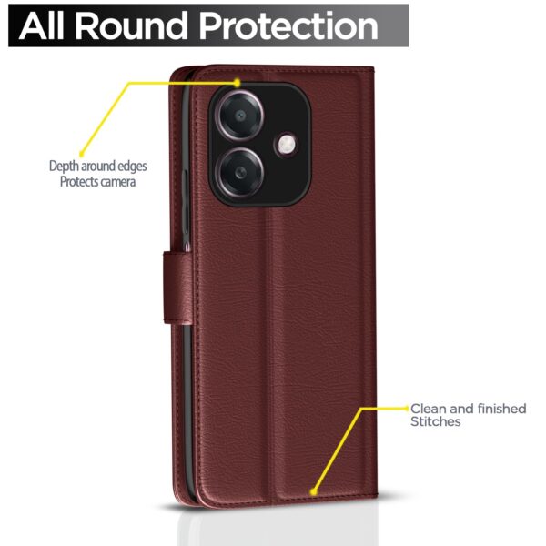 Pikkme Flip Cover Leather Finish | Inside TPU with Card Pockets | Wallet Stand and Shock Proof | Complete Protection Flip Case for Oppo A3x 5G / A3x 4G / A3 5G (Brown)