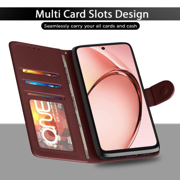 Pikkme Flip Cover Leather Finish | Inside TPU with Card Pockets | Wallet Stand and Shock Proof | Complete Protection Flip Case for Oppo A3x 5G / A3x 4G / A3 5G (Brown)