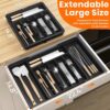 Large Expandable Silverware Organizer, BPA-Free Food-Safe Cutlery Flatware Organizer, Kitchen Utensil Drawer Organizer, Adjustable Silverware Holder for Spoons Forks Knives