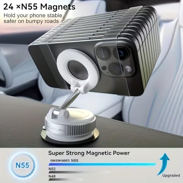 2026 Upgraded Vacuum Magnetic Car Phone Holder | 360° Reinforced Ultra Suction Cup (96LBS) | MagSafe Compatible Mount for iPhone & Android | Car, Gym & Mirror Use